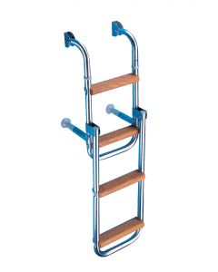 Folding stainless steel and wood ladder