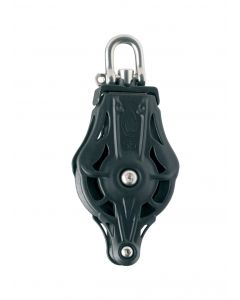 Pulley without bearings with simple shackle swivel becket