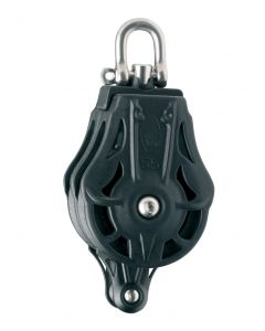 Pulley without bearings with double shackle swivel becket